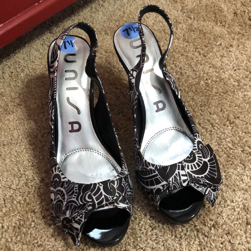 Black and white strapy platform sandals